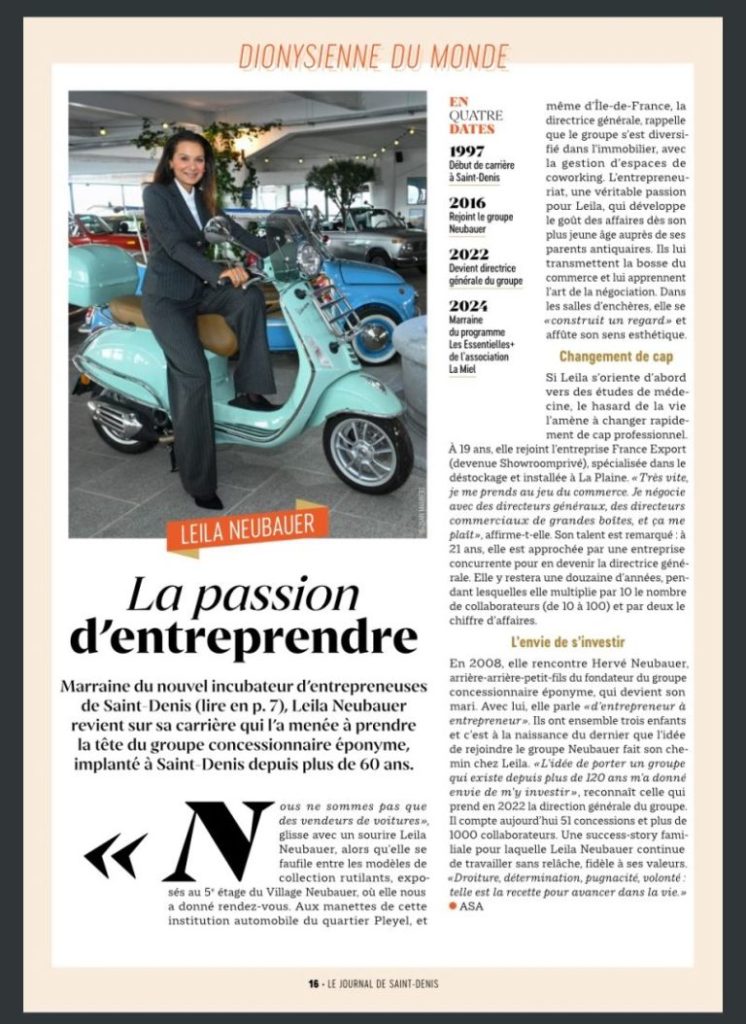 Leila Neubauer marraine d'un incubateur d'entrepreneuses à Saint-Denis pour soutenir l'entrepreneuriat féminin.