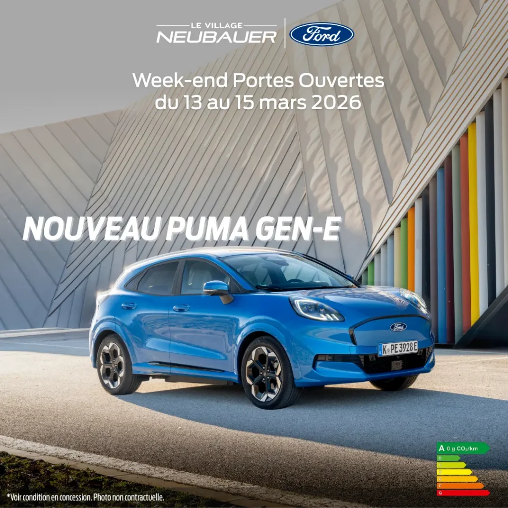 Portes Ouvertes Ford Saint-Denis : Ford Puma Gen E électrique exposée au Village NEUBAUER, conseils experts et essais disponibles