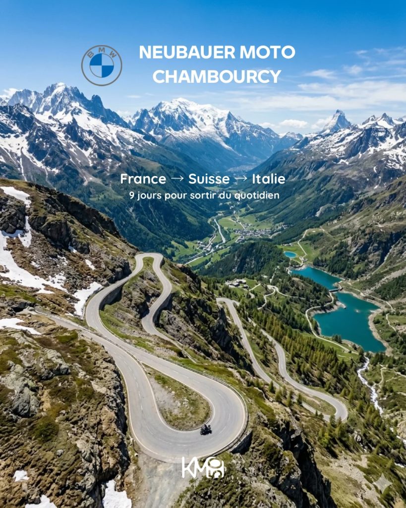 Départ du road-trip moto depuis la concession BMW Motorrad Neubauer à Chambourcy.