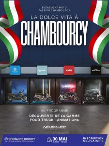 Dolce Vita Chambourcy Moto le 30 mai chez NEUBAUER Moto Passion avec Vespa Aprilia Piaggio Moto Guzzi