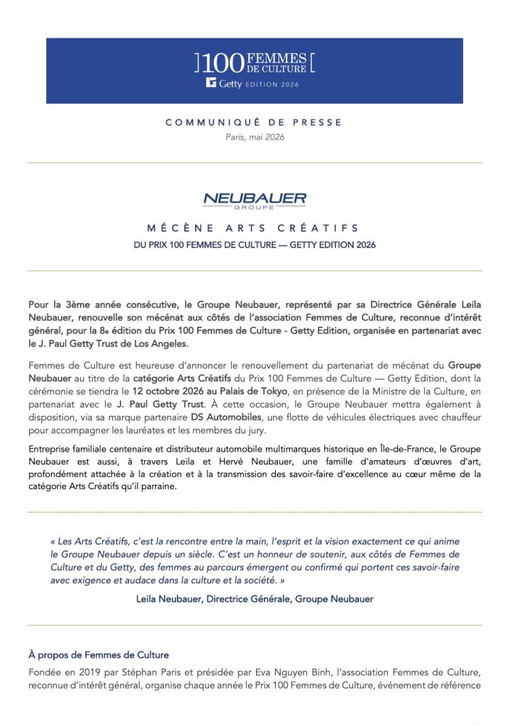 Événement culturel soutenu par Neubauer à Paris en 2026