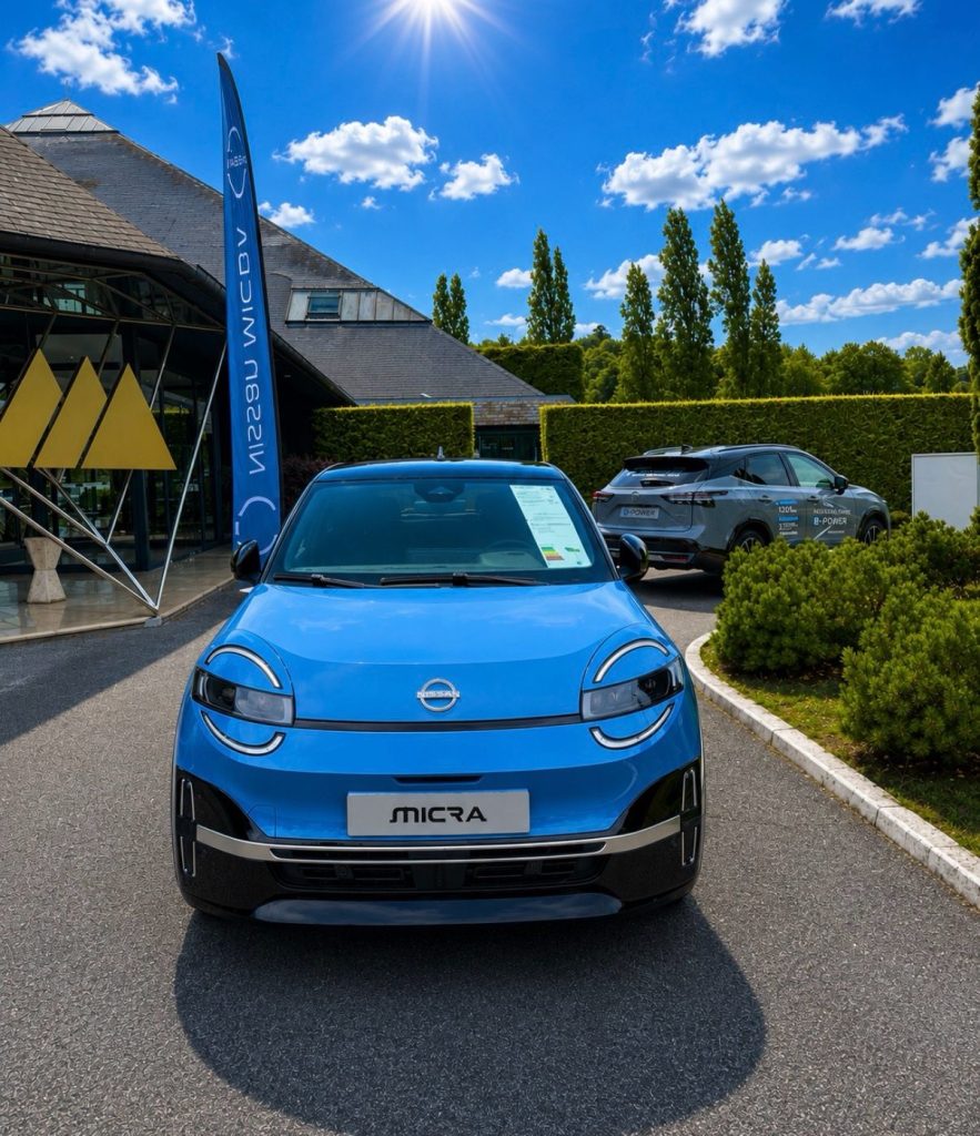 Nouvelle Nissan Micra électrique exposée au Club Privé Les Pyramides