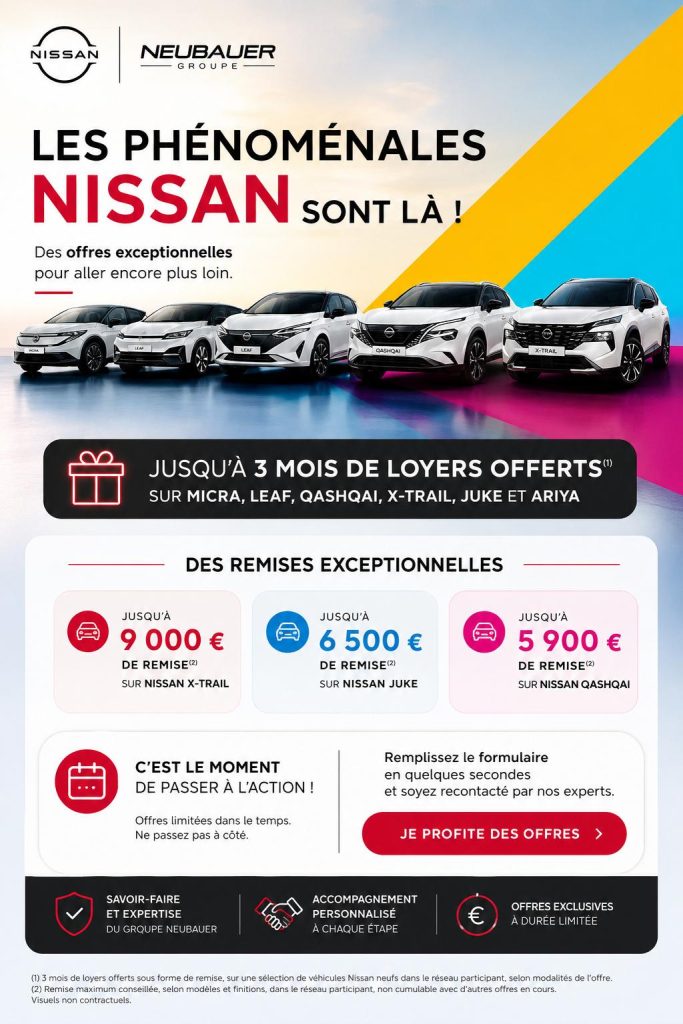 Remises exceptionnelles sur les véhicules Nissan avec NEUBAUER en septembre 2026
